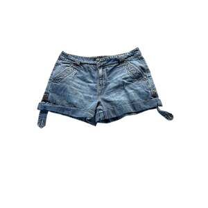 London Jean Women's Denim Cargo Shorts Blue Cuffed 34" Waist 3" Inseam